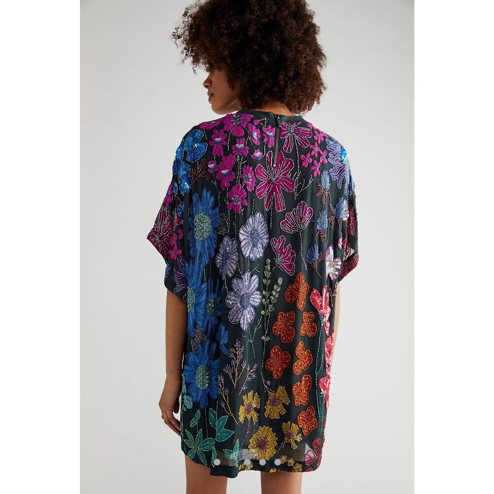 Free People Jewel Mini Dress XS Oversized Twilight Combo Hand Beaded Black NWOT - Picture 2 of 8